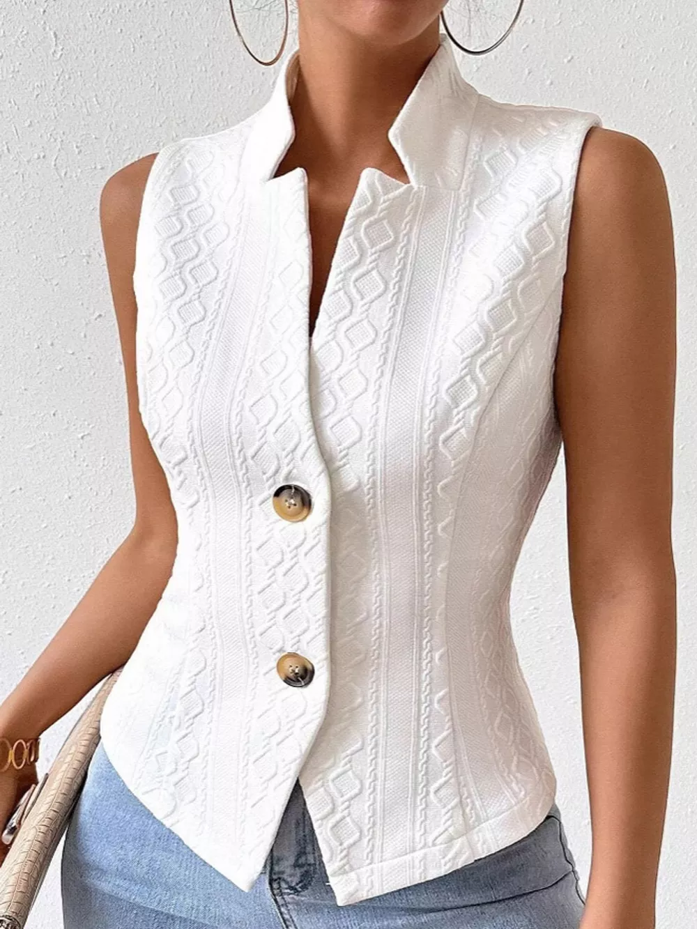 Textured Slim-Fit Button-Down Vest Coat, image 22