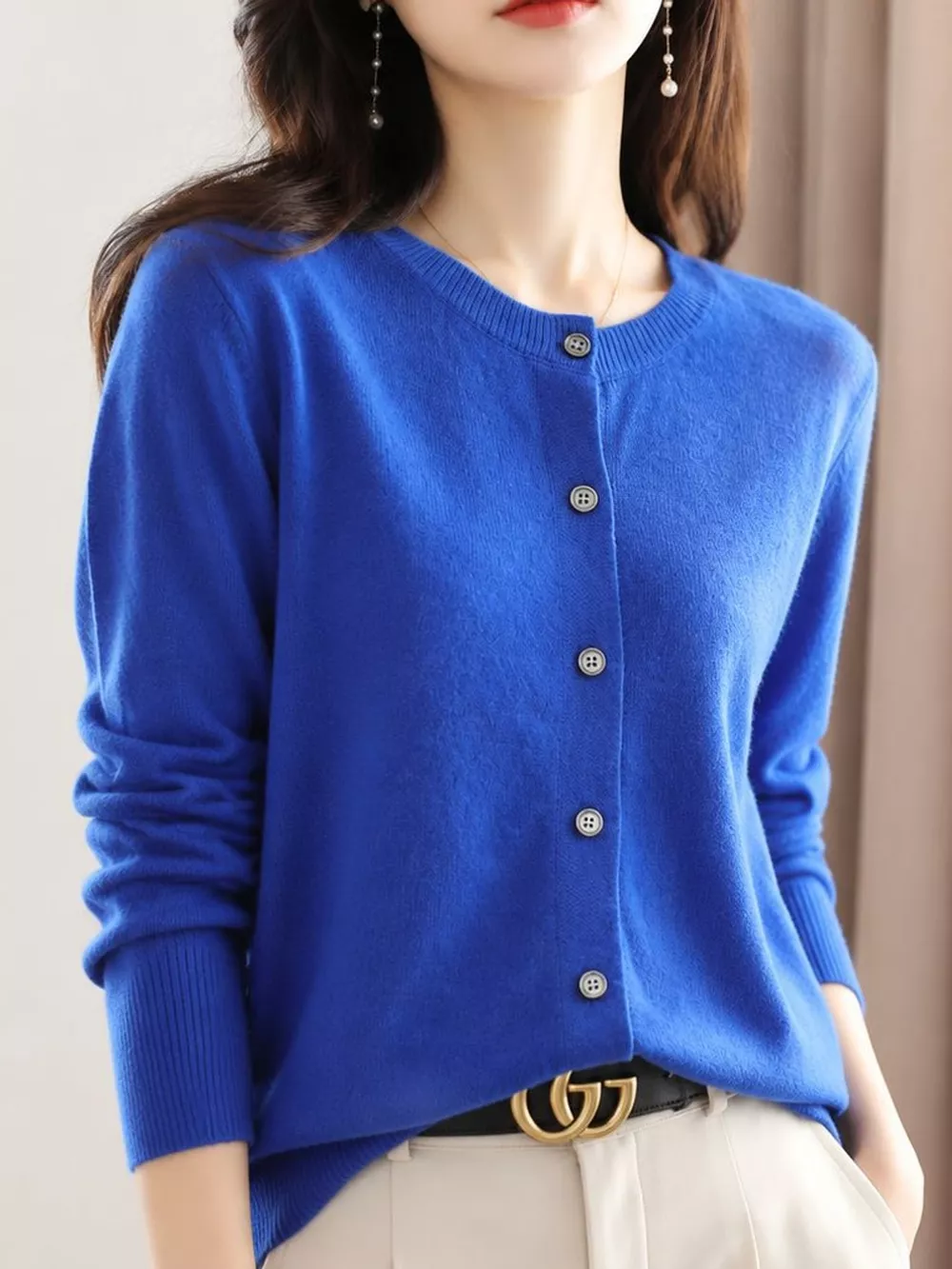Classic Crew Neck Knit Cardigan, image 63