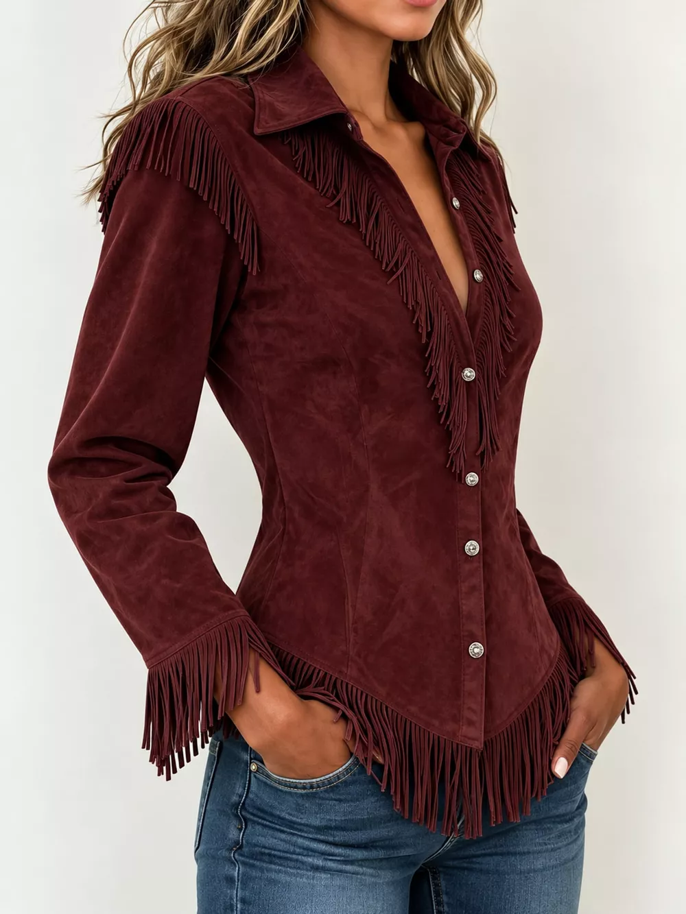 Full Size Fringed Button Up Shirt Plus Size, image 34
