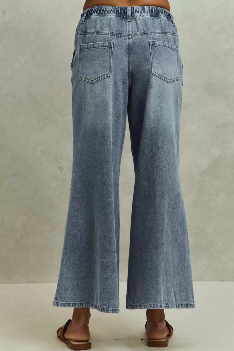 Mid Rise Elastic Waist Flare Denim Jeans, image 6