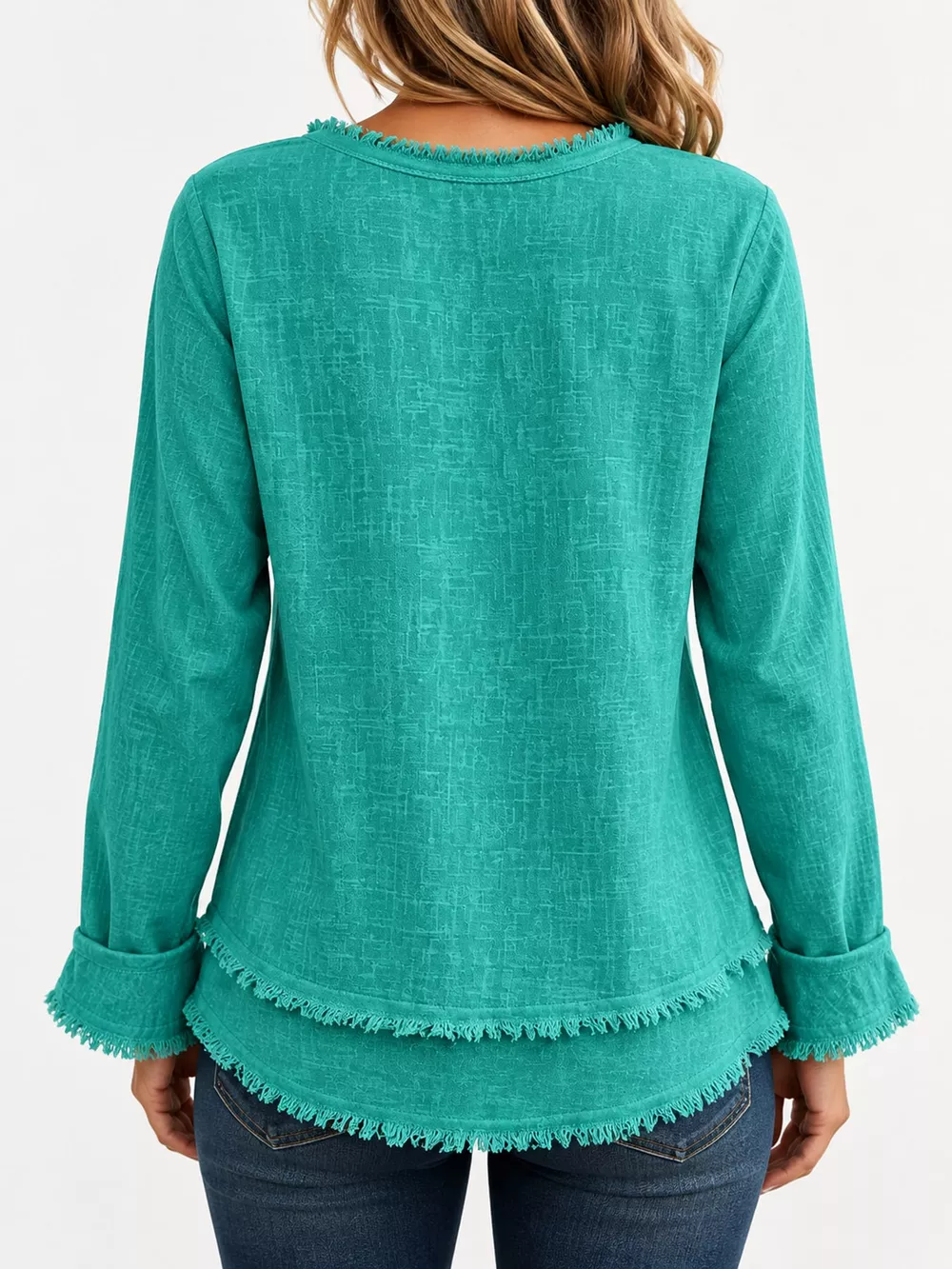 Full Size Frayed Hem V-Neck Blouse Plus Size, image 48