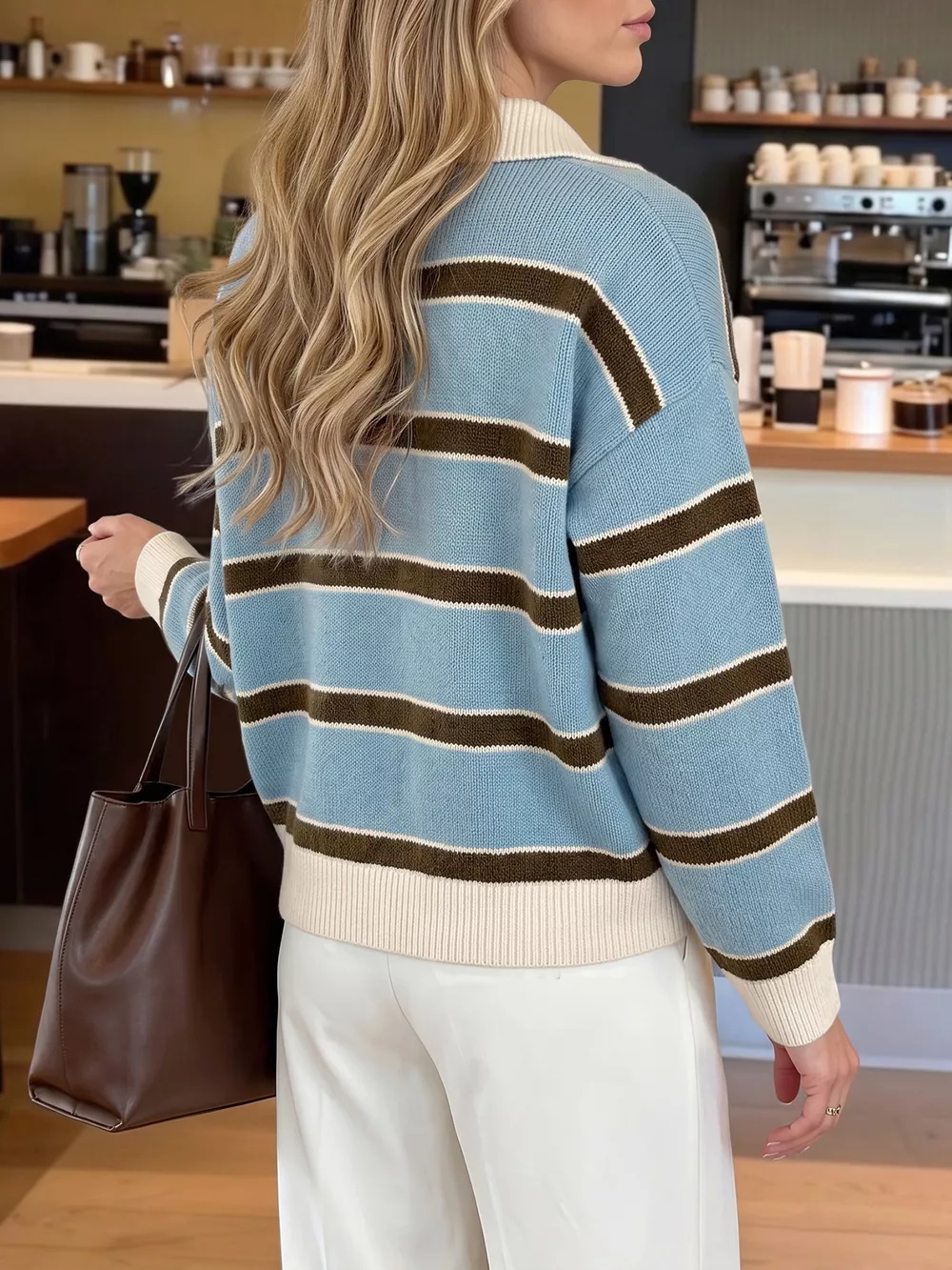 Striped Polo Collar Sweater, image 4