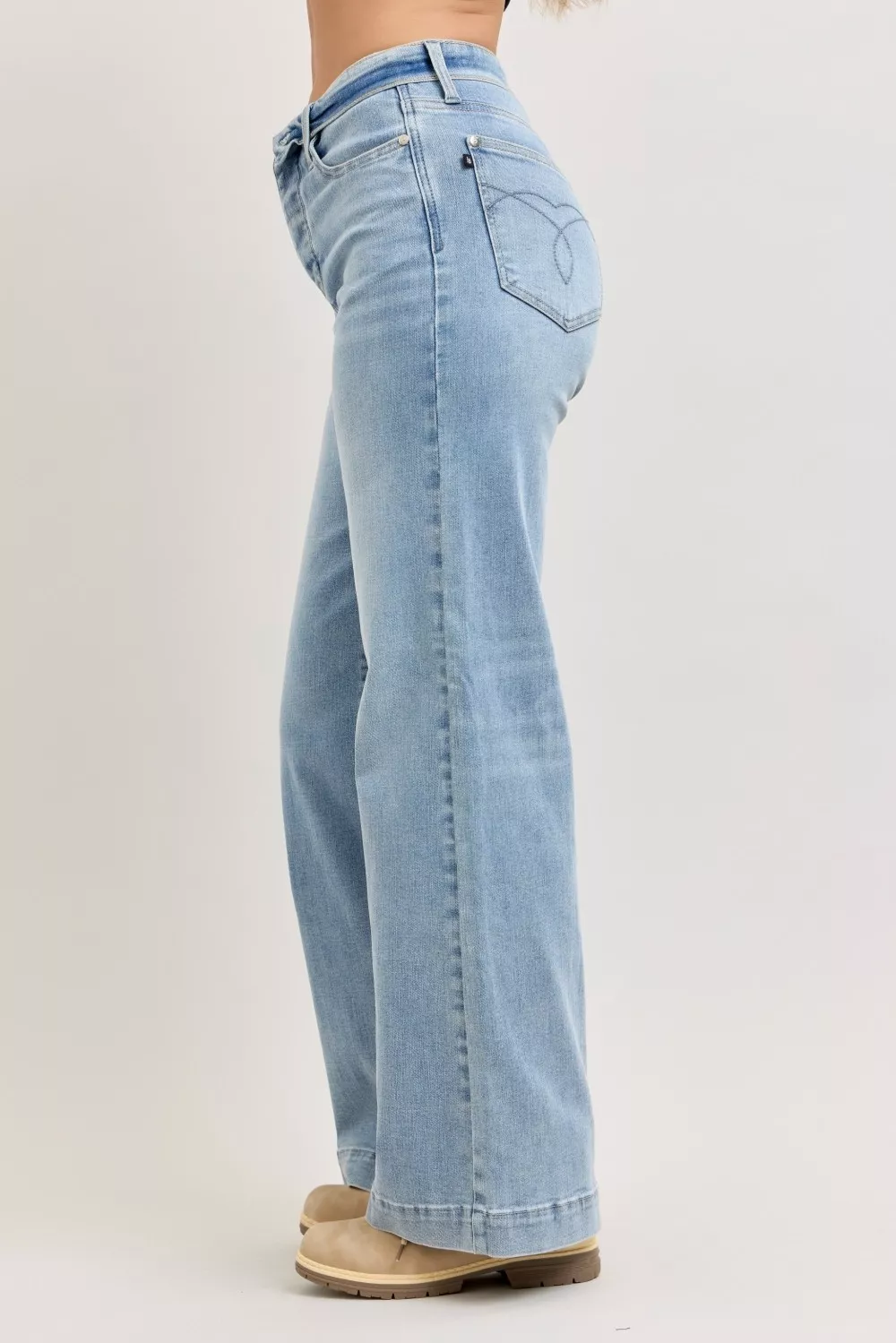 Mid Rise Retro Wide Leg Jeans with Fold-over Waistband, image 2