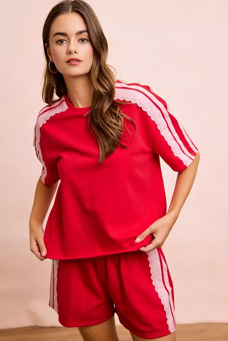 BiBi French Terry Side Lace Detail Short Sleeves Top, image 20