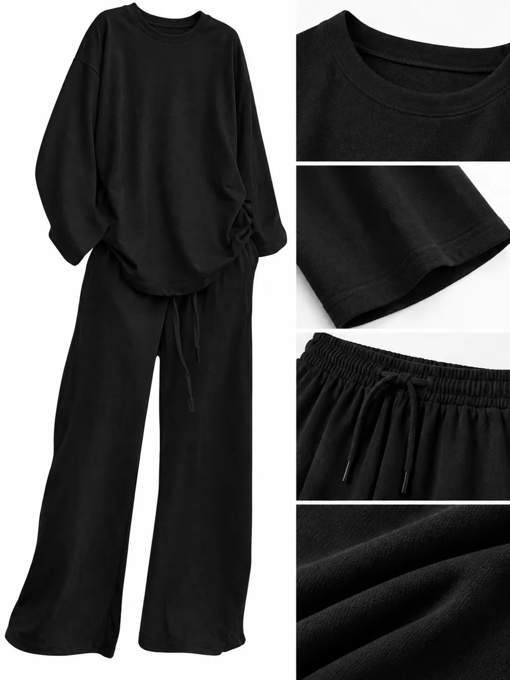 Full Size Round Neck Top and Drawstring Wide-Leg Pants Set Plus Size, image 9