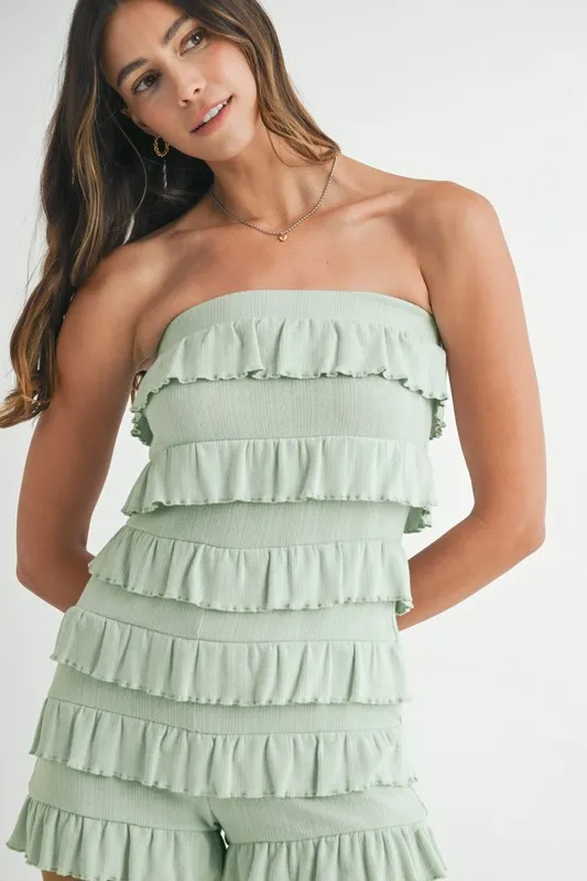 Pointelle Knit Fabric Ruffled Tube Romper, image 11