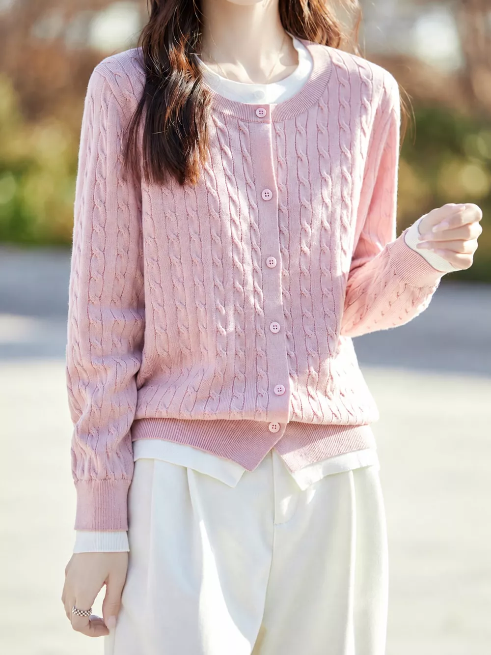 Cable-Knit Button-Down Cardigan, image 7