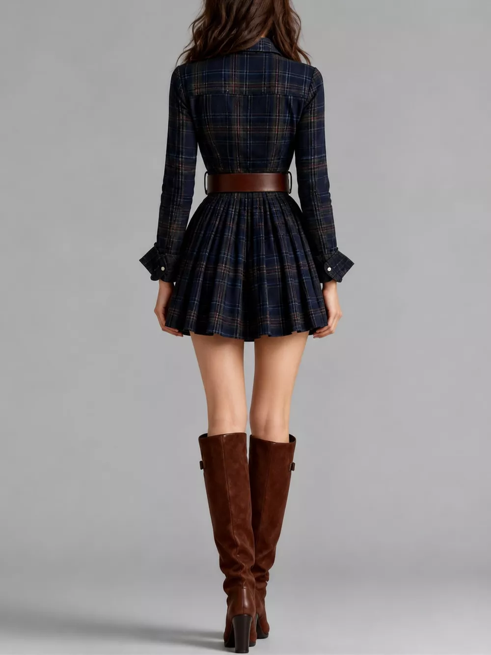 Plaid Long-Sleeve Shirt Dress, image 8