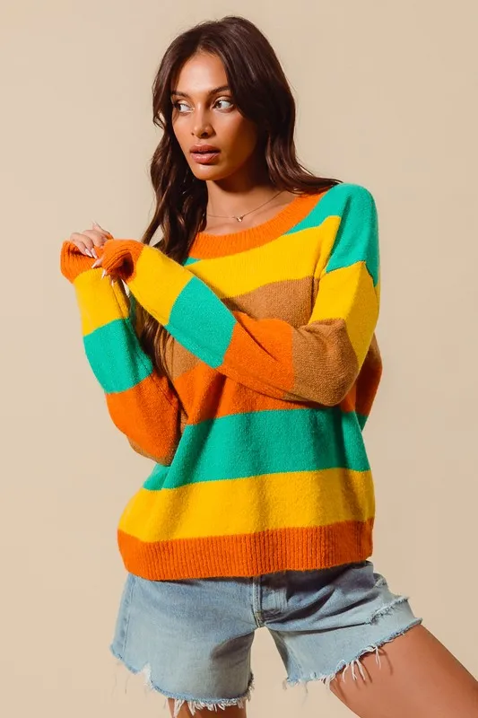 Multi Color Stripe Sweater with Ribbed Detail, image 6