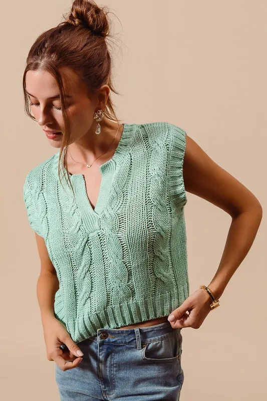 Notched Neck Cable Knit Sweater Vest, image 4