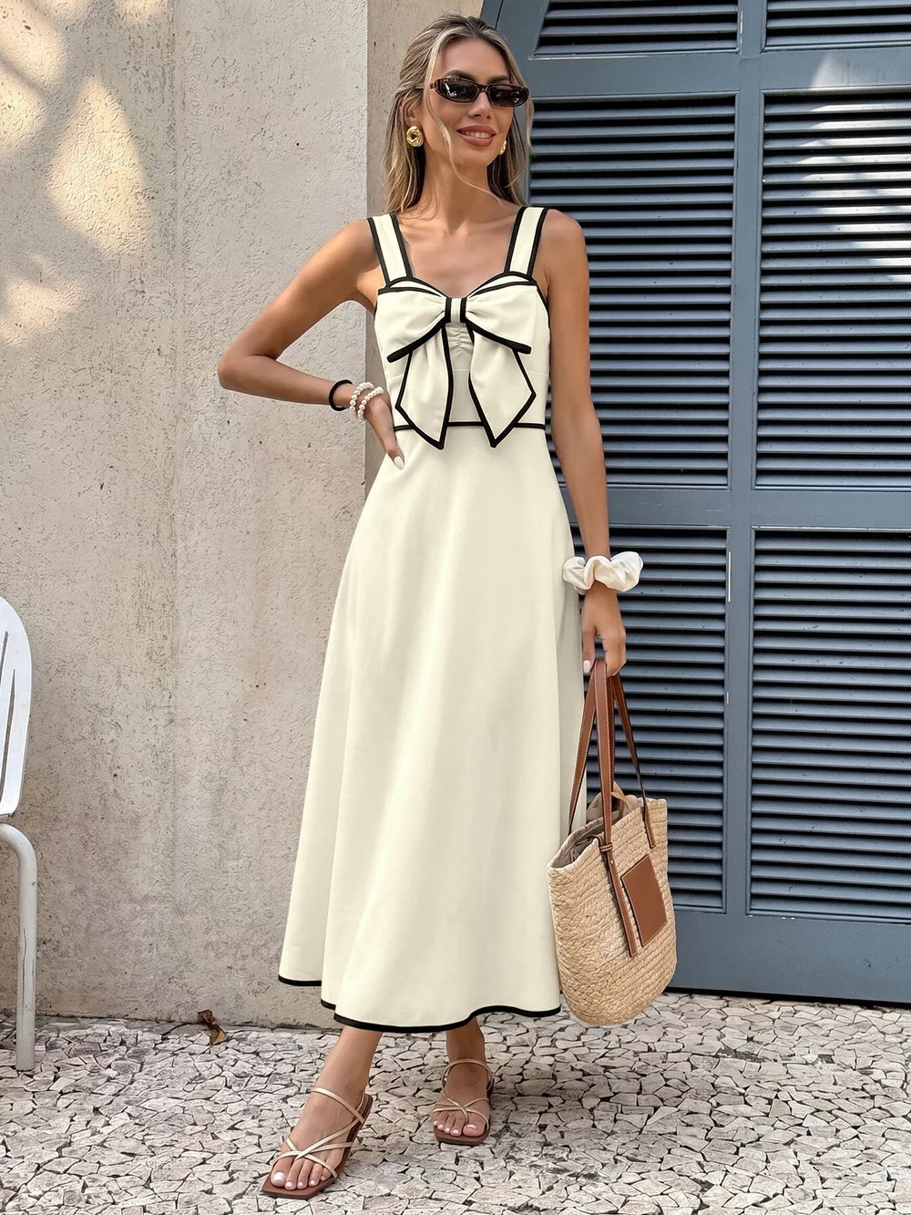 Bowknot Trim A-Line Midi Dress, image 4