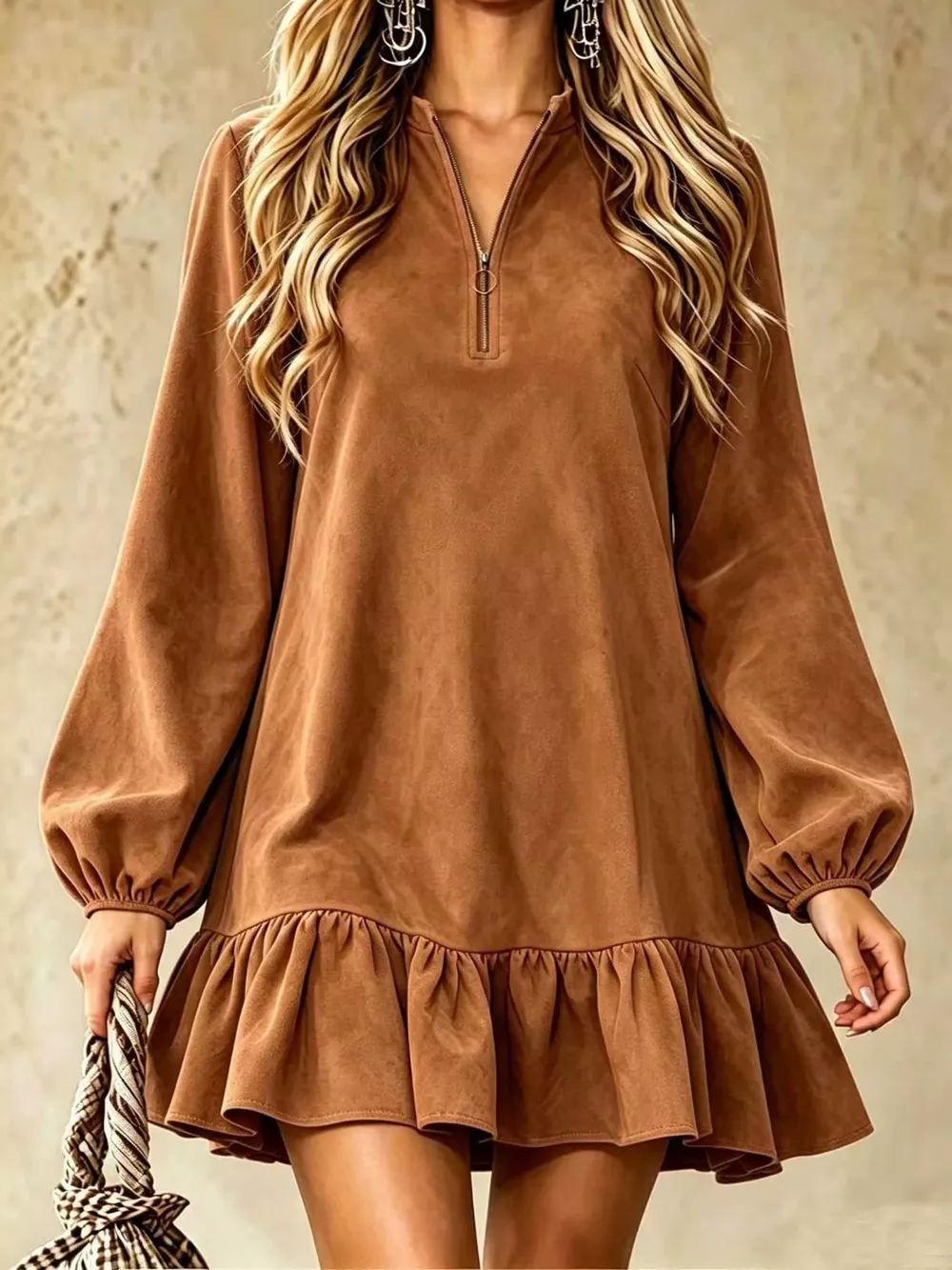Quarter-Zip Ruffle Hem Mini Dress, image 16