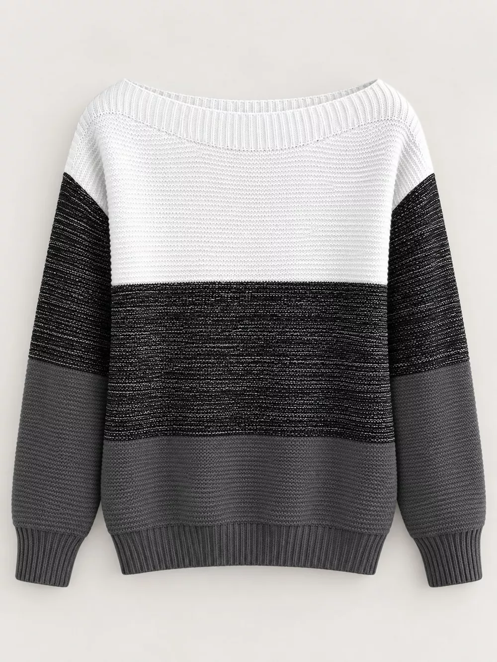 Full Size Color-Block Boat Neck Sweater Plus Size, image 4