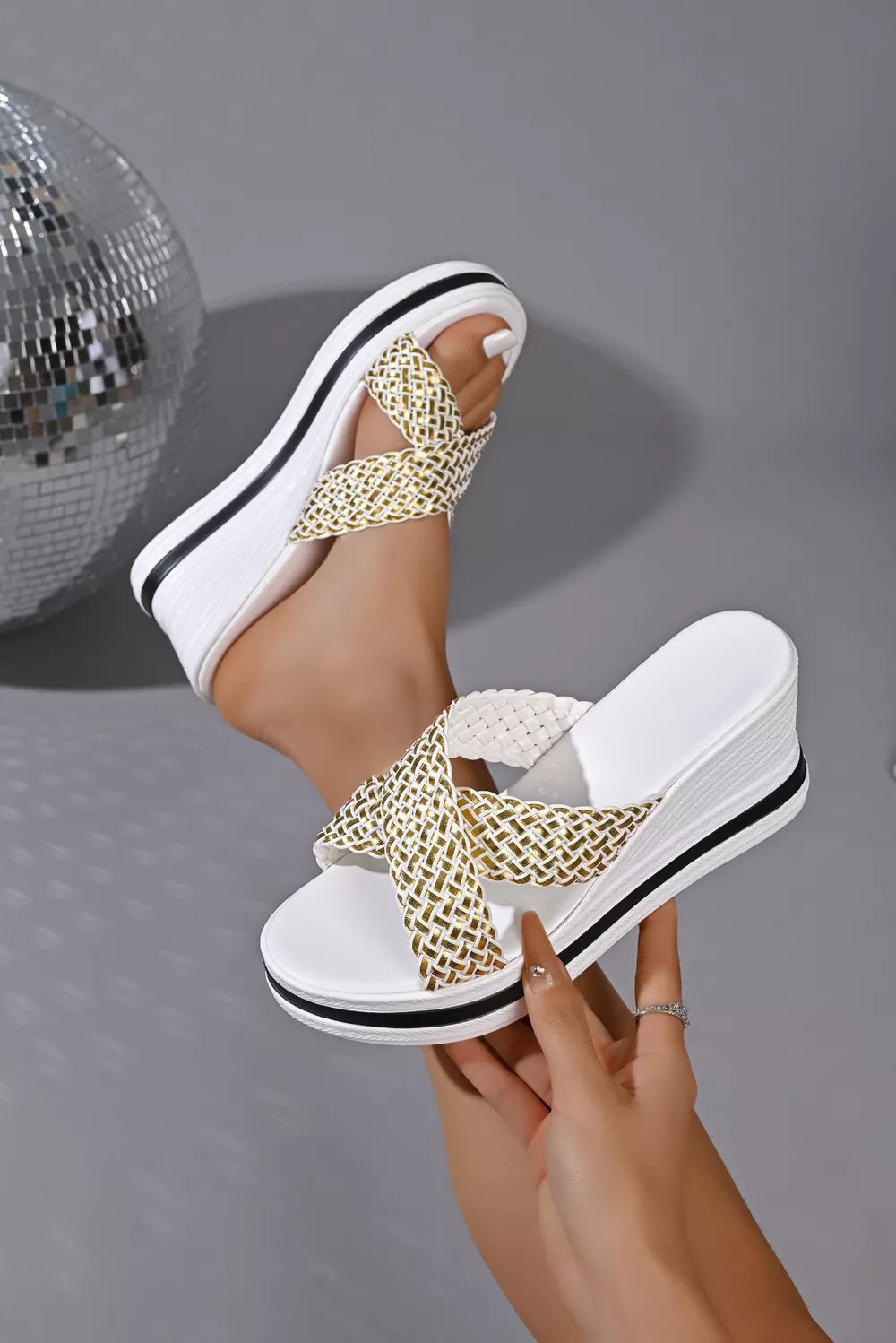 Woven Strap Wedge Sandals, image 7