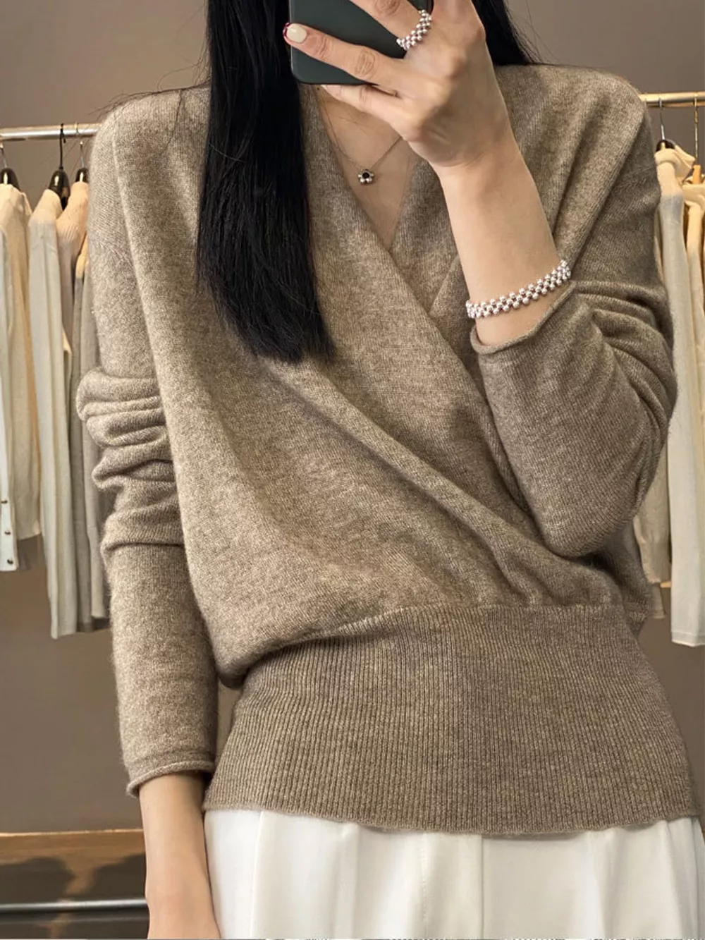 Wrap-Front Long Sleeve Sweater, image 2