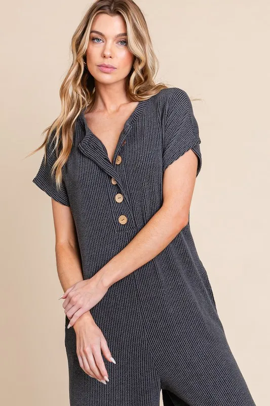 Rib Knit Jumpsuit with Button Detail, image 5