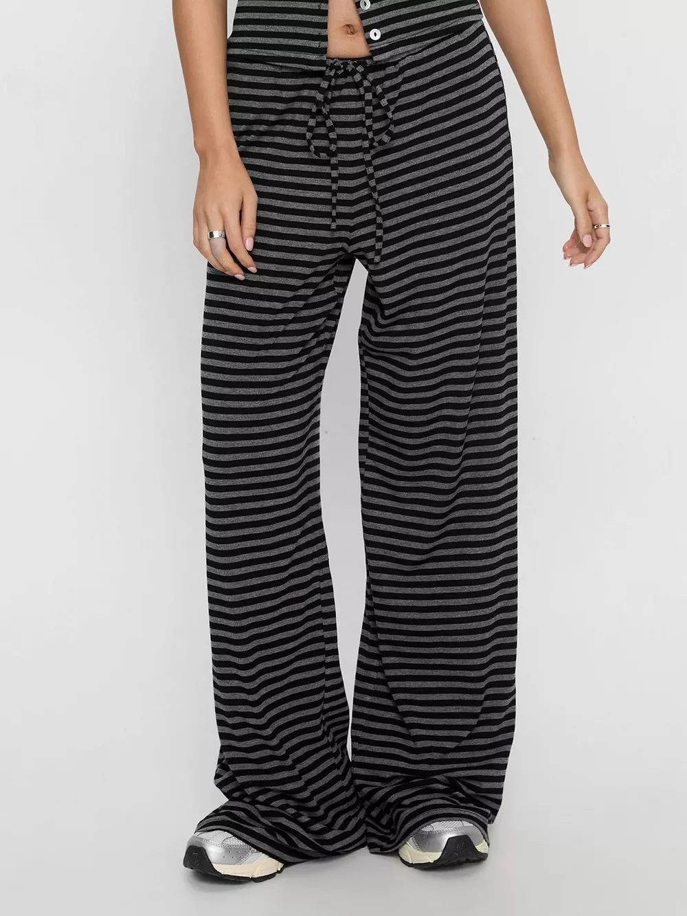 Striped Button-Down Top and Wide-Leg Pants Set, image 7