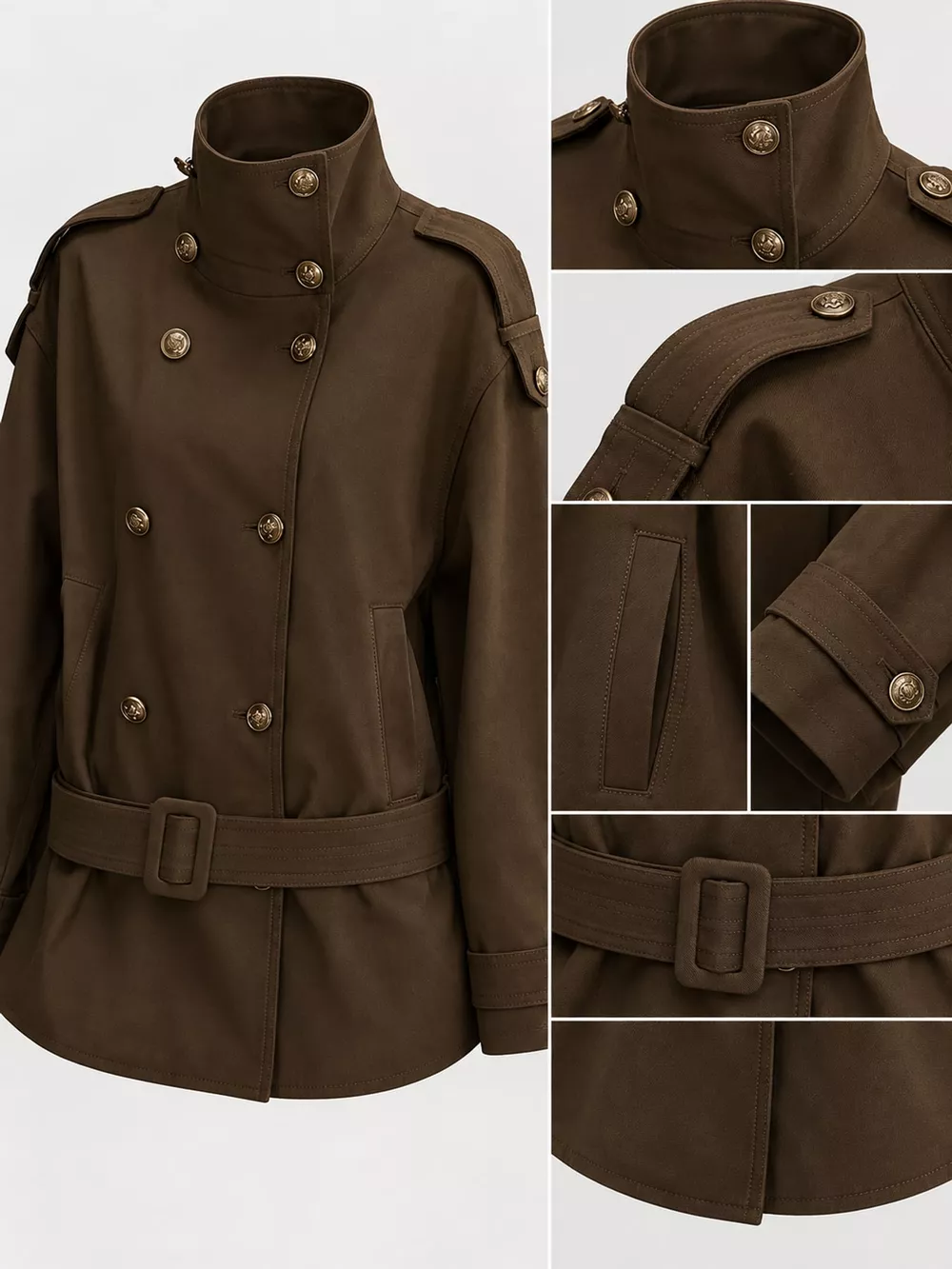 Double-Breasted Turtleneck Trench Outerwear, image 12