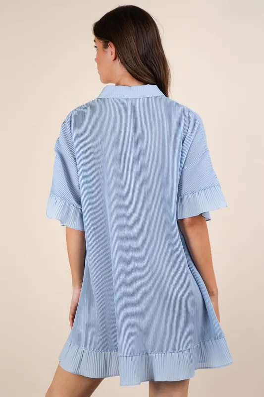 Pleated Detail Button Down Mini Dress, image 4