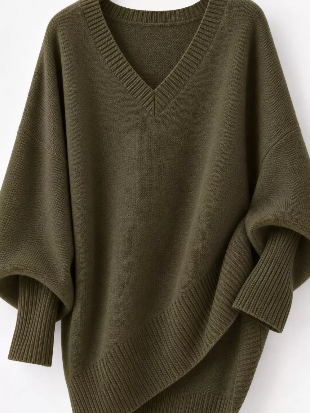 Full Size V-Neck Oversized Batwing Sleeve Sweater Plus Size, image 24