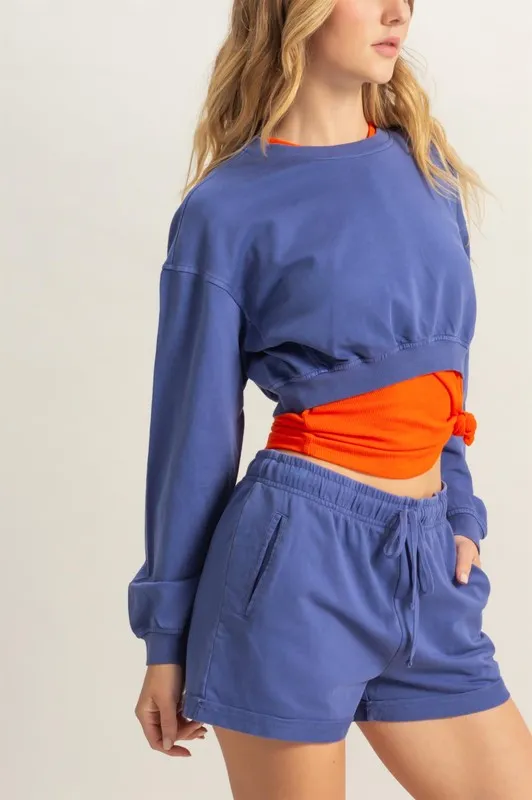 Crew Neck Long Sleeve Crop Sweatshirt, image 2