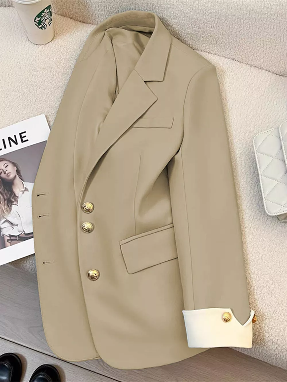 Full Size Single-Breasted Blazer with Gold Button Accents Plus Size, image 19