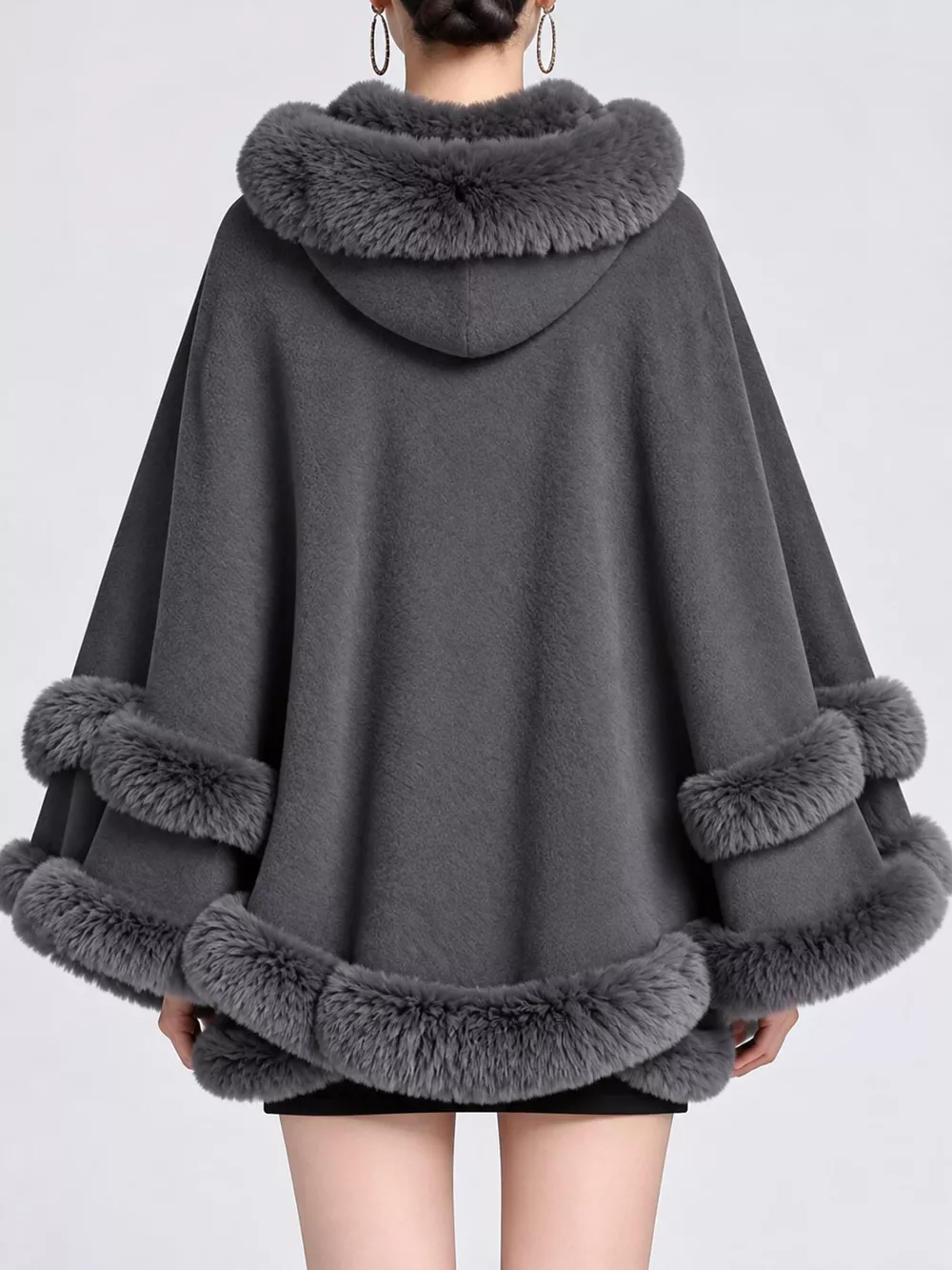 Faux Fur Trimmed Hooded Cape, image 9