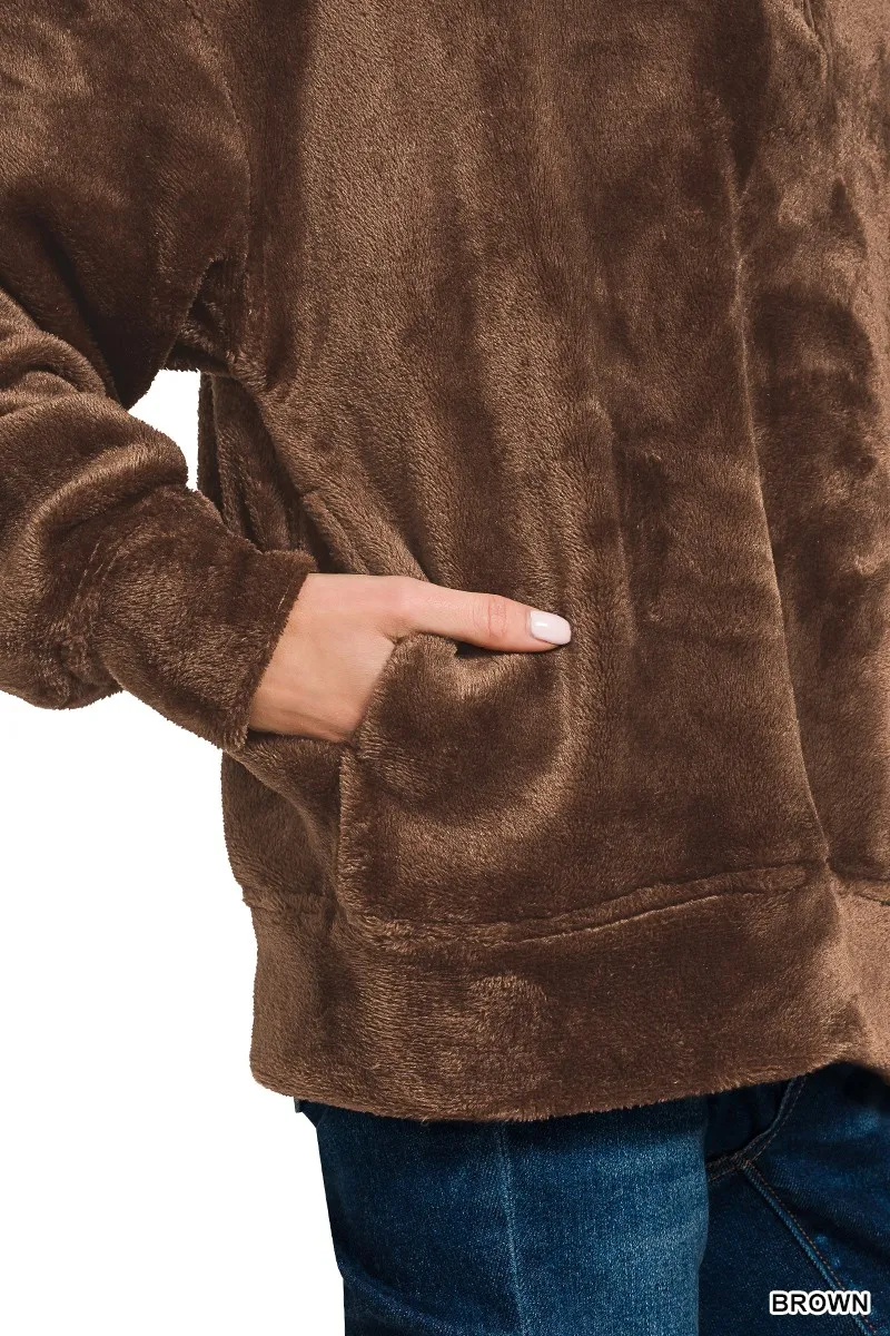 Faux Fur Half Zip Pocket Pullover, image 6