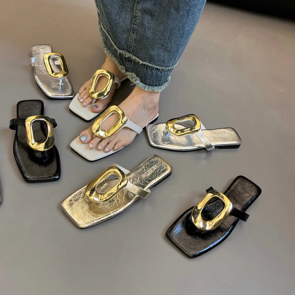 Square Toe Post Metal Sandals, image 5