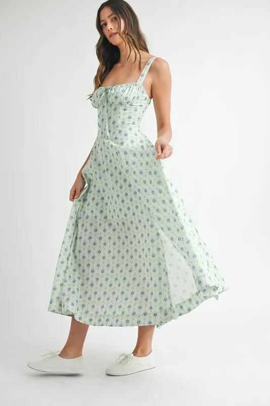Floral Print Bustier Back Lace Up Midi Dress, image 3