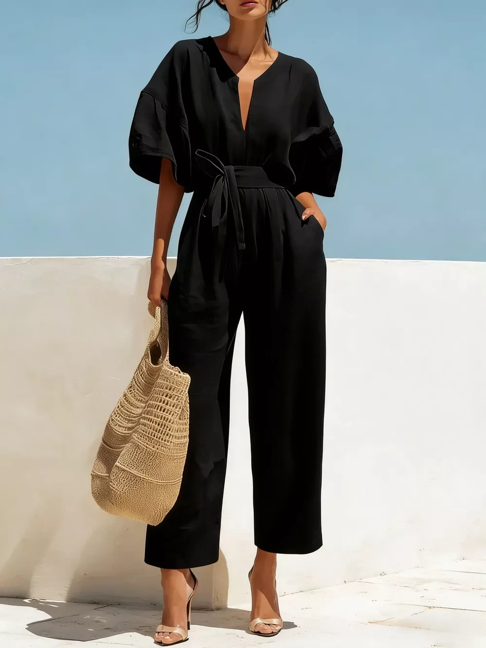 Tie Waist Wide Leg Jumpsuit, image 7