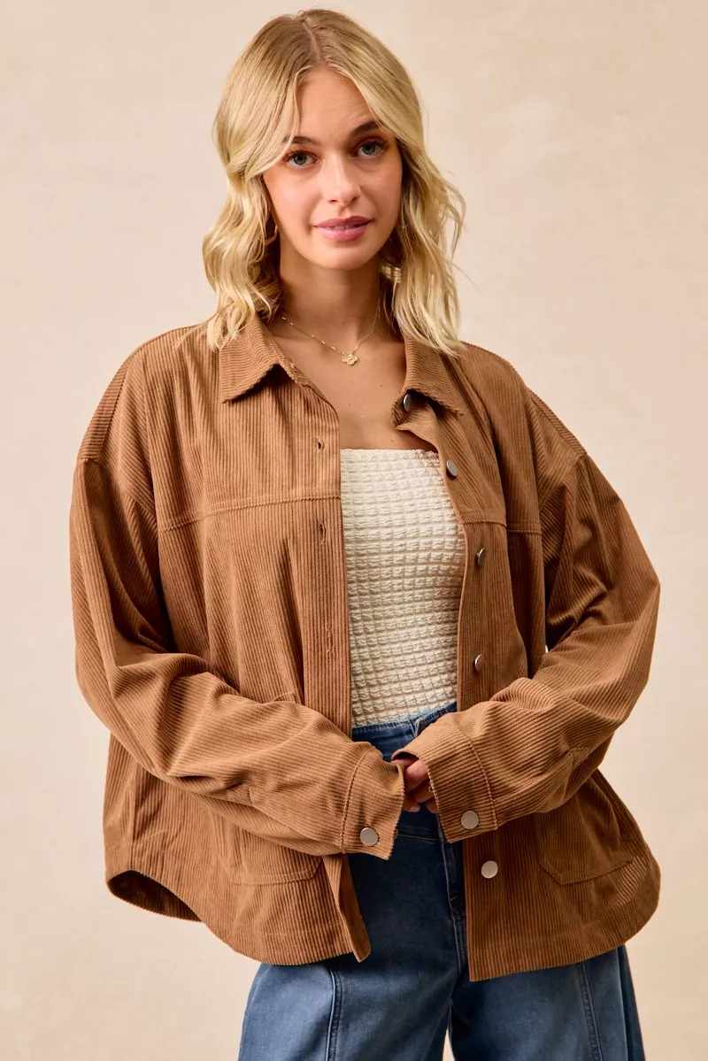 Corduroy Relaxed Fit Shacket with Back Pleat, image 5