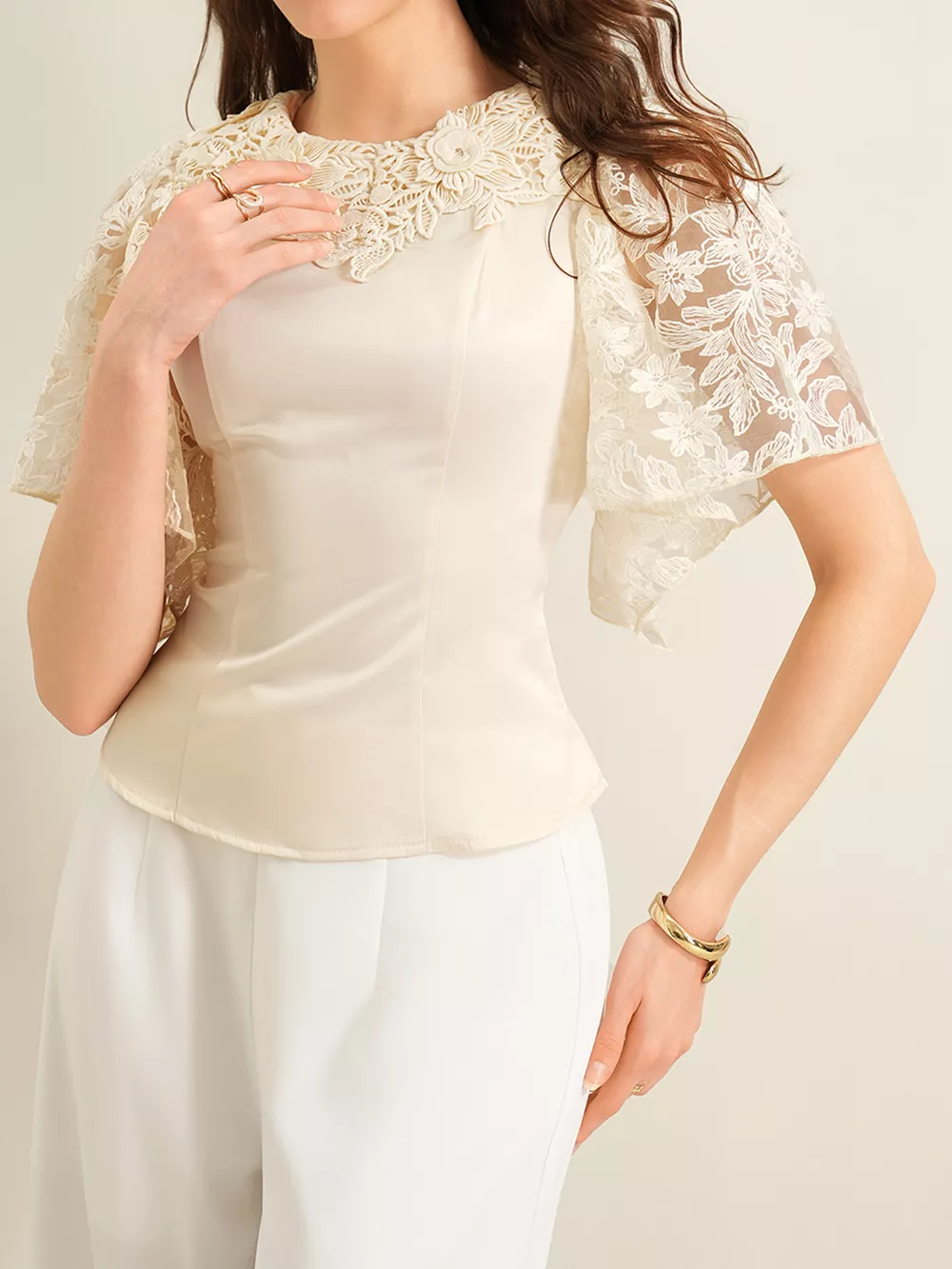 Lace Trimmed Short Sleeve Blouse, image 9