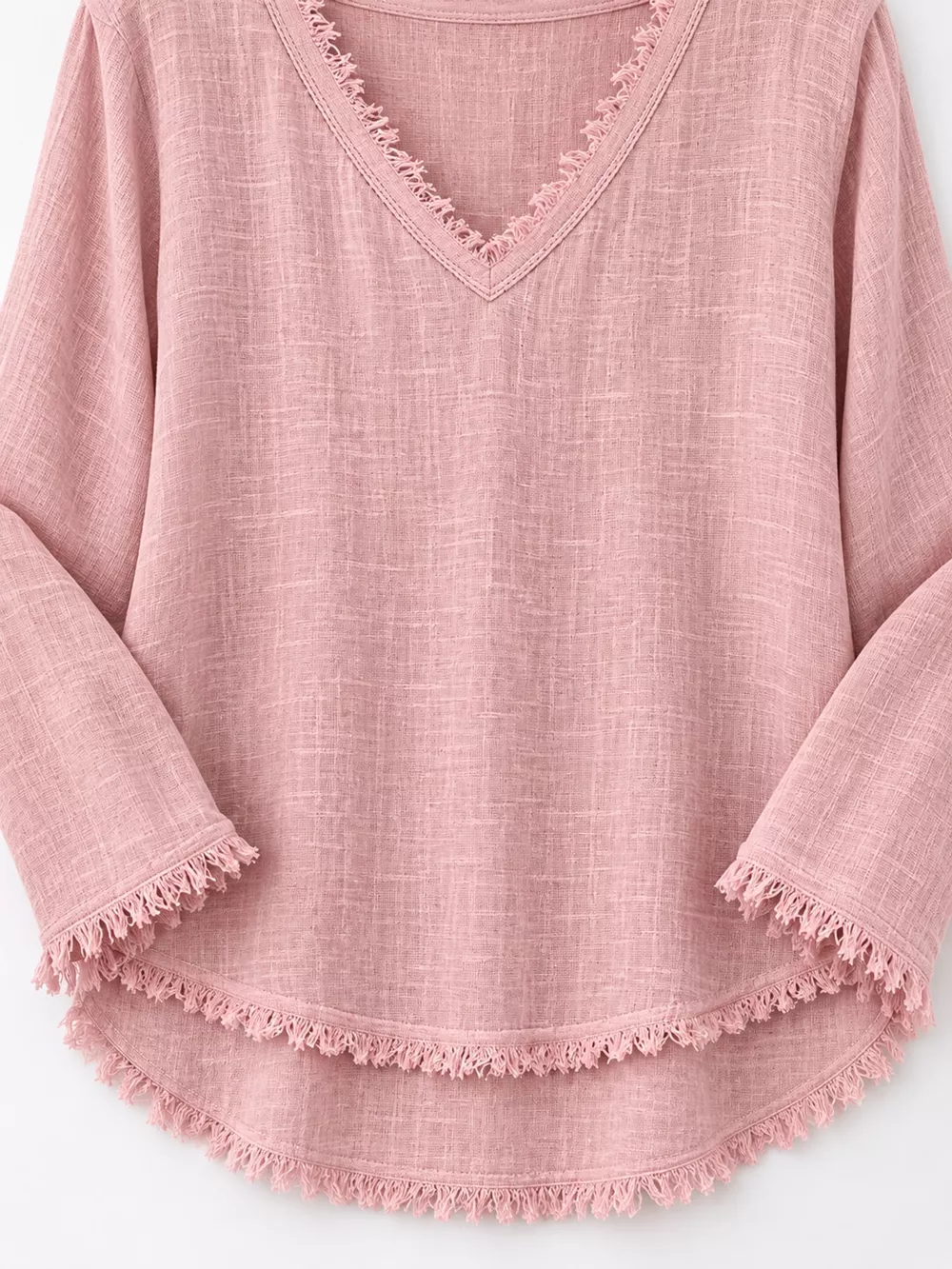 Full Size Frayed Hem V-Neck Long Sleeve Blouse Plus Size, image 40