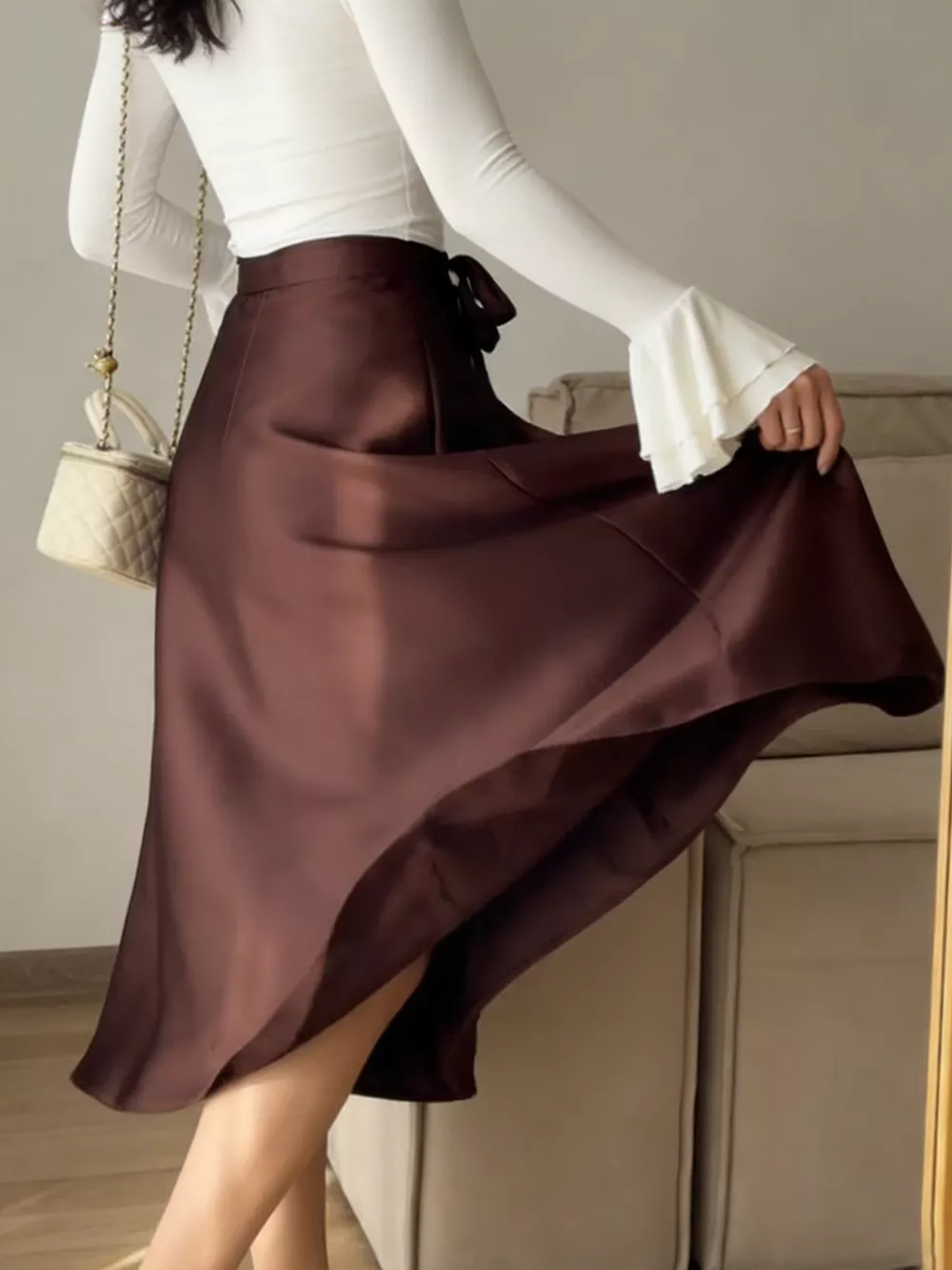 Satin A-Line Midi Skirt, image 5