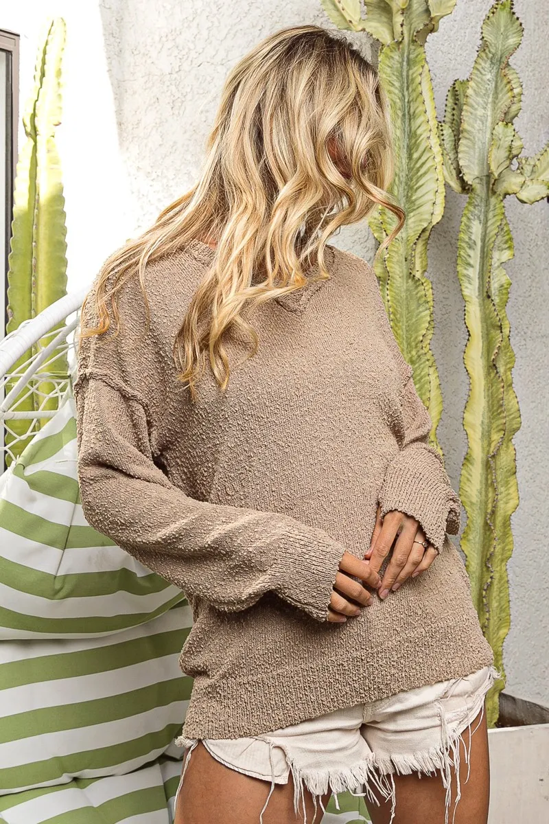 Raw Edged Popcorn Texture V-neck Sweater, image 5
