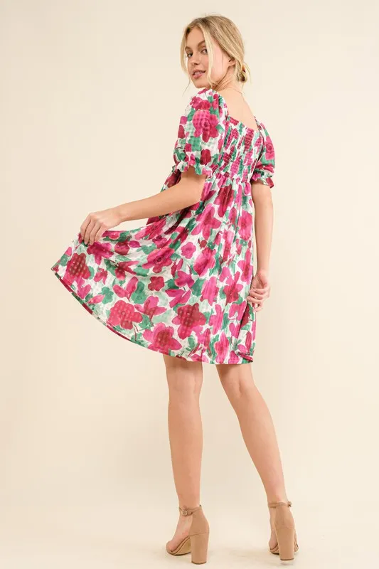 Smocked Floral Ruffle Short Sleeve Mini Dress, image 2