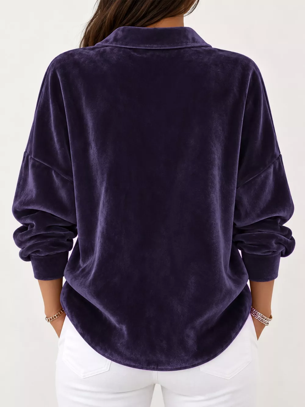 Full Size Velvet Button-Down Long Sleeve Shirt Plus Size, image 15