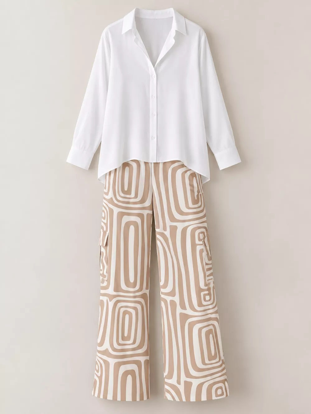 Full Size Chic Button-Down Shirt and Geometric Wide-Leg Pants Set Plus Size, image 6