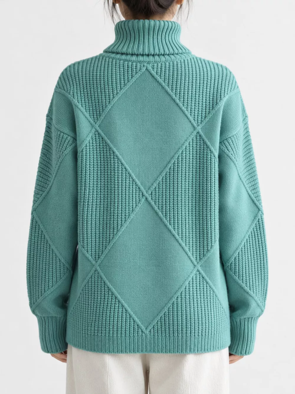Full Size Diamond Pattern Turtleneck Sweater Plus Size, image 16