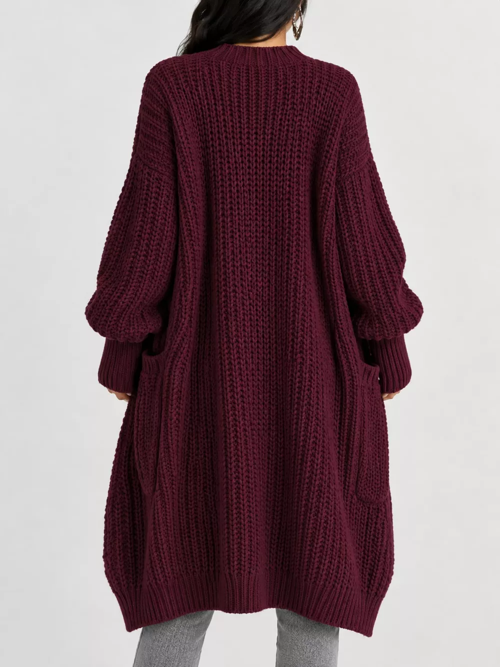 Full Size Chunky Knit Openwork Front Longline Cardigan Plus Size, image 10