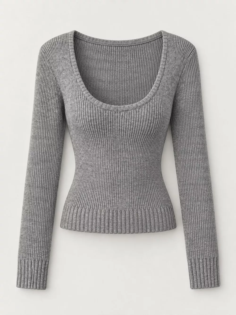 Scoop Neck Ribbed Knit Slim-Fit Sweater, image 11