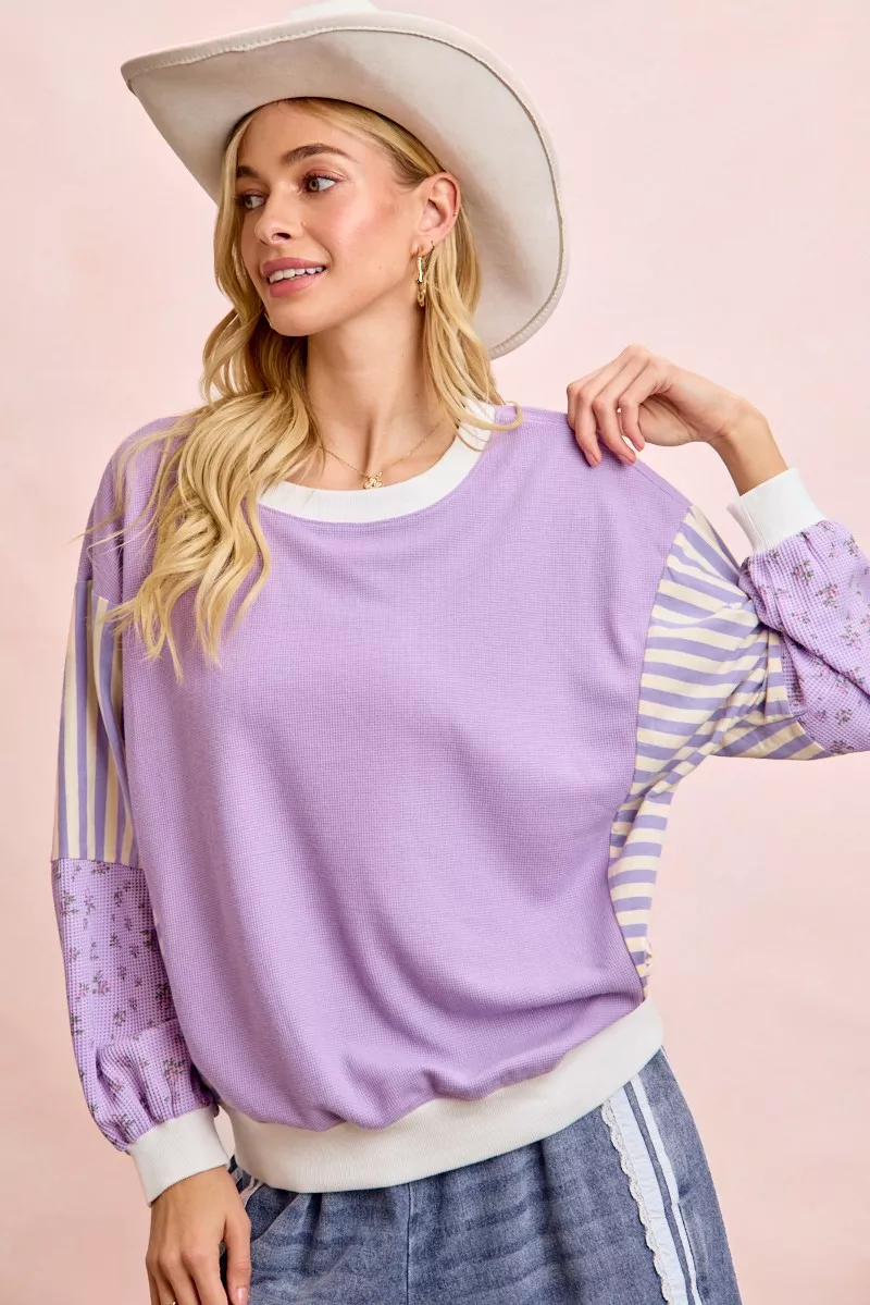 Mix and Match Sweatshirt with Floral Sleeve Striped, image 7
