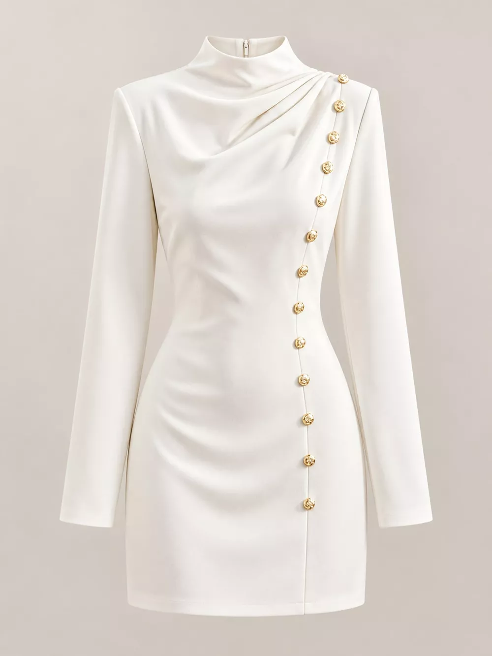 Full Size Decorative Button Mock Neck Mini Dress Plus Size, image 4