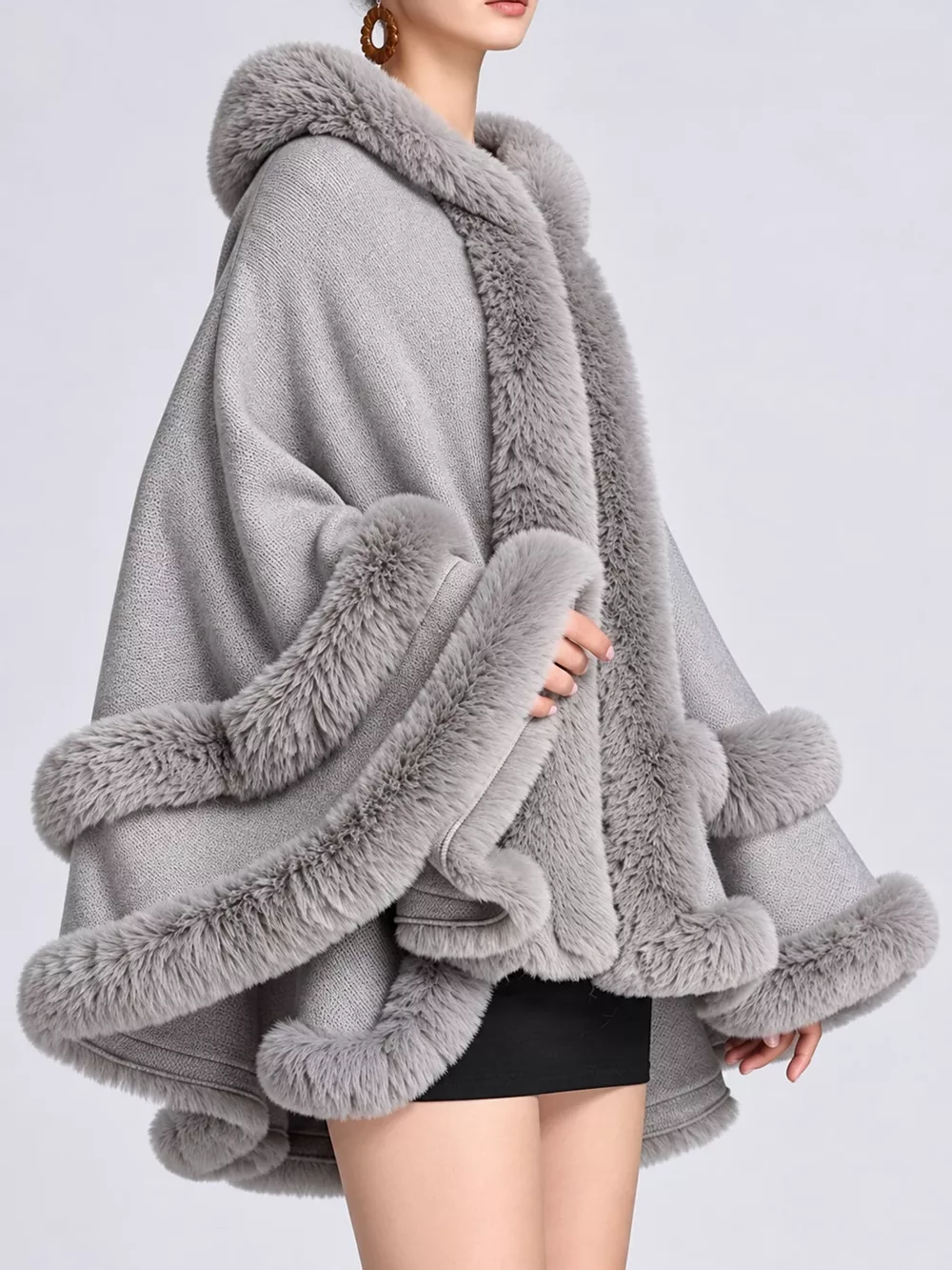 Faux Fur Trimmed Hooded Cape, image 50