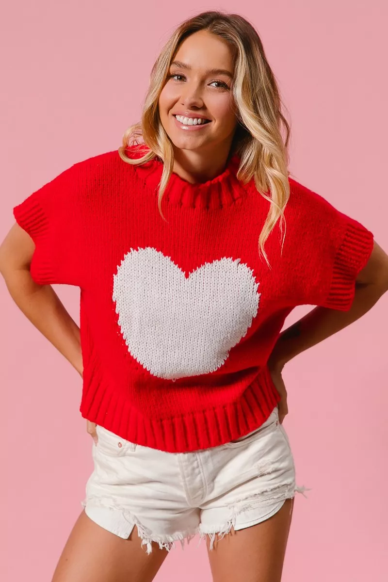 Rib Banded Heart Pattern Valentines Sweater, image 4
