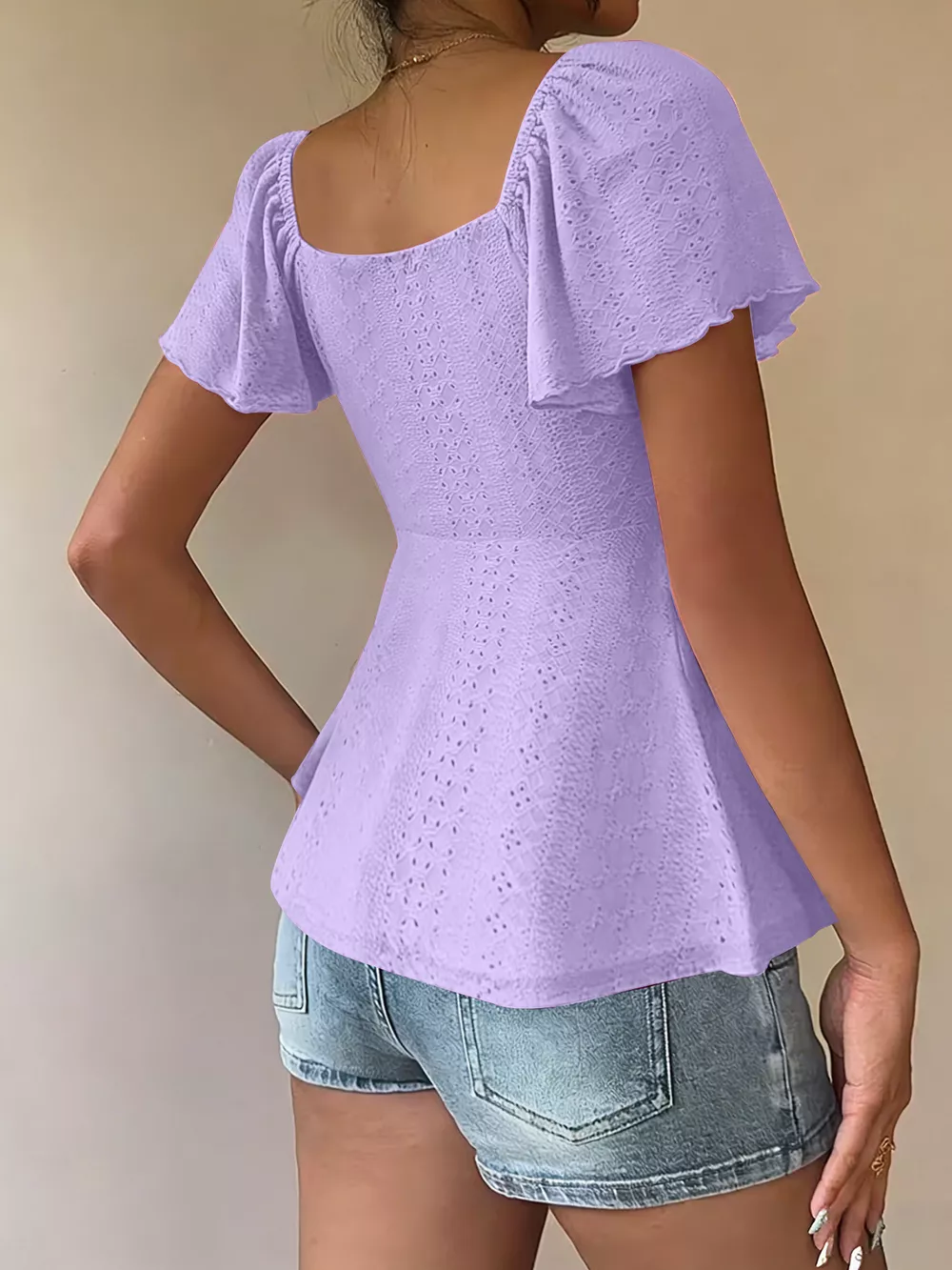 Sweetheart Neck Flutter Sleeve Top, image 18