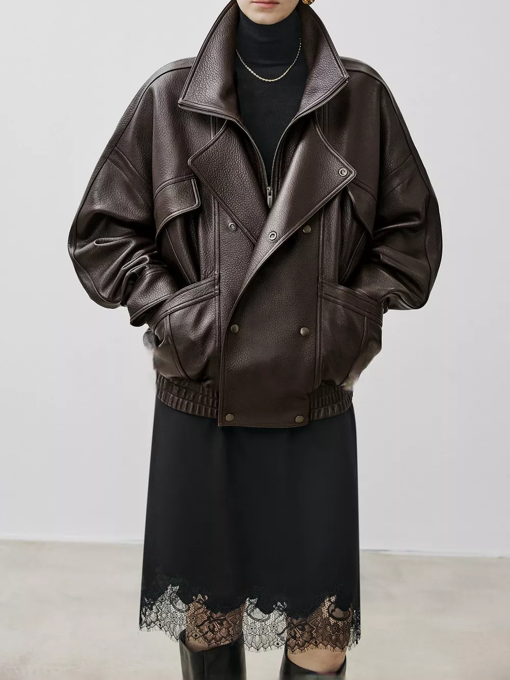 Snap Down Leather Jacket, image 6