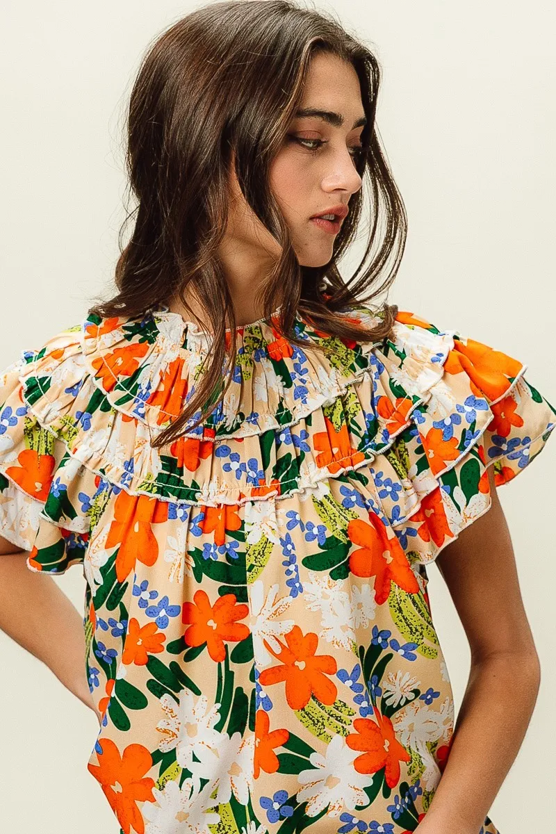 Multi Color Floral Print Woven Top, image 7