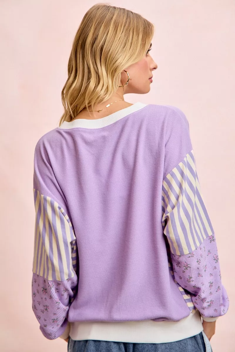 Mix and Match Sweatshirt with Floral Sleeve Striped, image 8